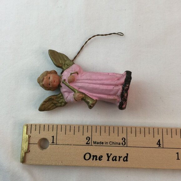 Vtg Angel Christmas Ornament US Zone Germany Lot of 2 Pink White 1940s/50s - Picture 7 of 13